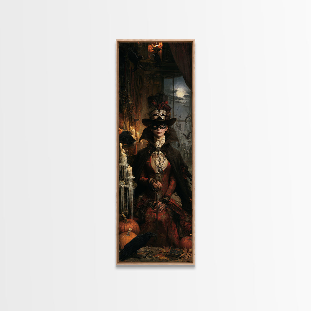 The Midnight Masquerade, Antique Gothic Portrait, Tall Narrow Wall Art, Canvas Print, Gothic Wall Decor, Halloween Portrait Art