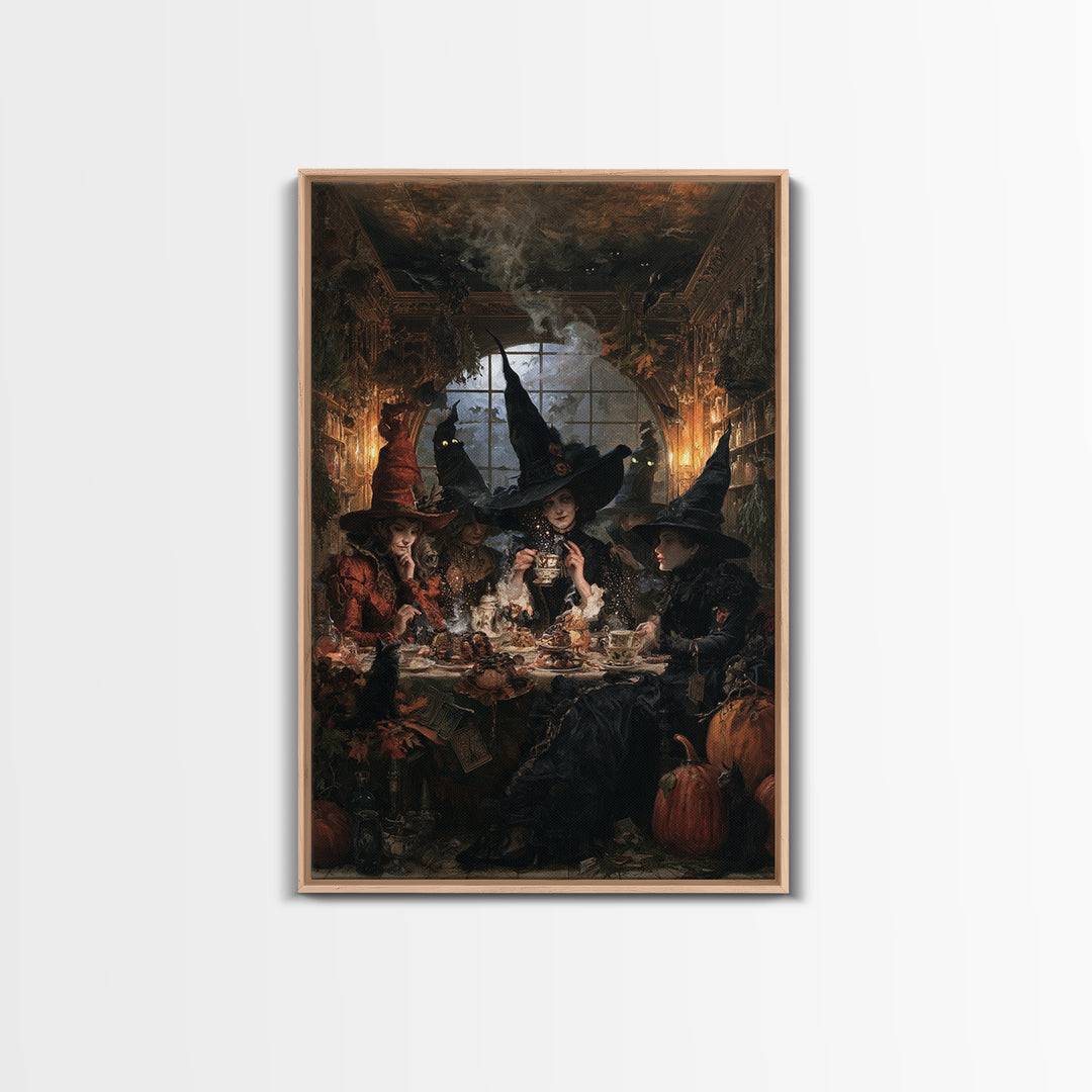 The Witches' Tea Party, Antique Gothic Portrait, Vertical Wall Art, Canvas Print, Gothic Wall Decor, Halloween Portrait Art