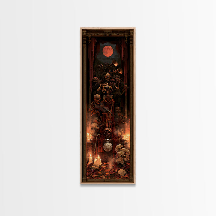 The Skeleton Orchestra, Dark Academia Wall Art, Tall Narrow Wall Art, Canvas Print, Gothic Wall Decor, Halloween Portrait Art