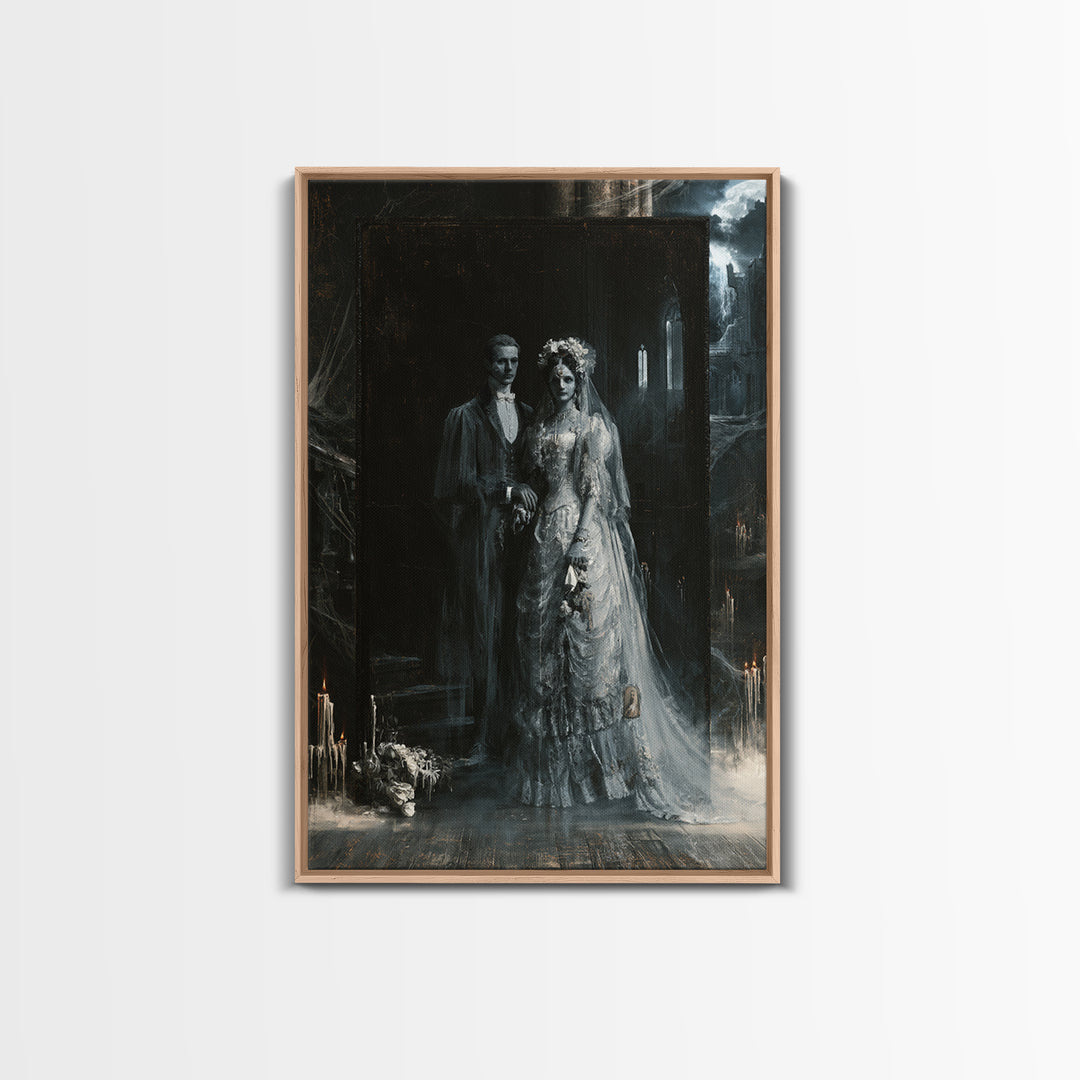 The Ghost Wedding, Victorian Horror Portrait, Vertical Wall Art, Framed Canvas Print, Gothic Wall Decor, Halloween Portrait Art