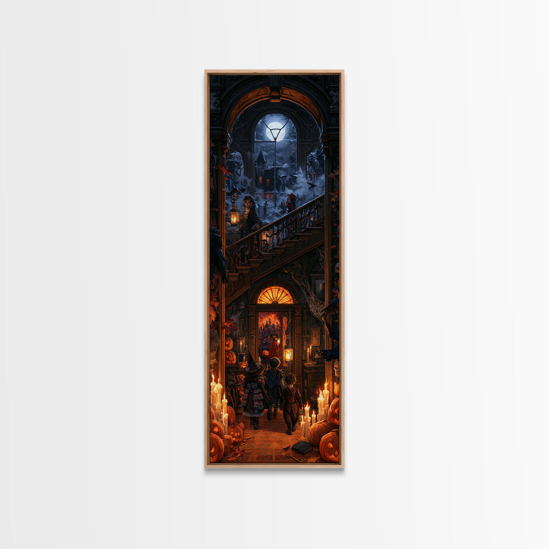 The Trick-Or-Treat Procession, Macabre Victorian Decor, Tall Narrow Wall Art, Canvas Print, Gothic Wall Decor, Halloween Portrait Art