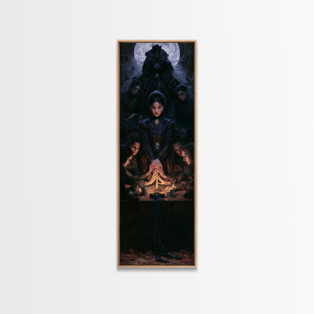 The Candlelit Seance, Antique Gothic Portrait, Tall Narrow Wall Art, Framed Canvas Print, Gothic Wall Decor, Halloween Portrait Art