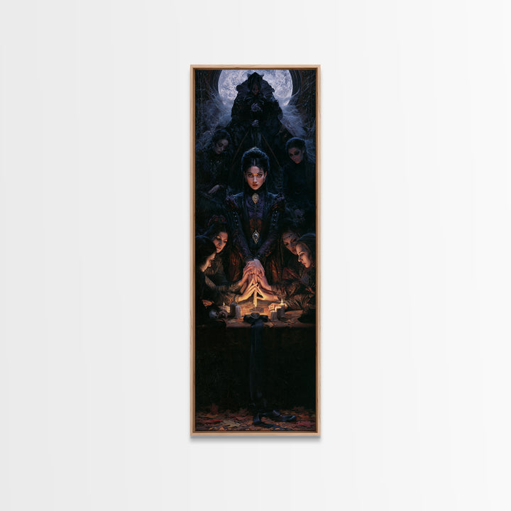 The Candlelit Seance, Antique Gothic Portrait, Tall Narrow Wall Art, Framed Canvas Print, Gothic Wall Decor, Halloween Portrait Art
