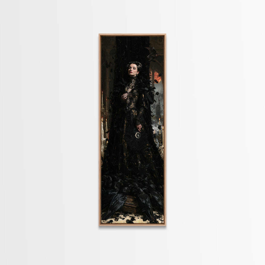 The Raven Funeral, Antique Gothic Portrait, Tall Narrow Wall Art, Canvas Print, Gothic Wall Decor, Halloween Portrait Art