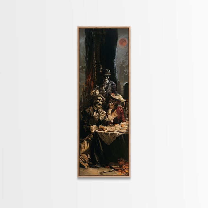 The Zombie Picnic, Victorian Horror Portrait, Tall Narrow Wall Art, Canvas Print, Gothic Wall Decor, Halloween Portrait Art