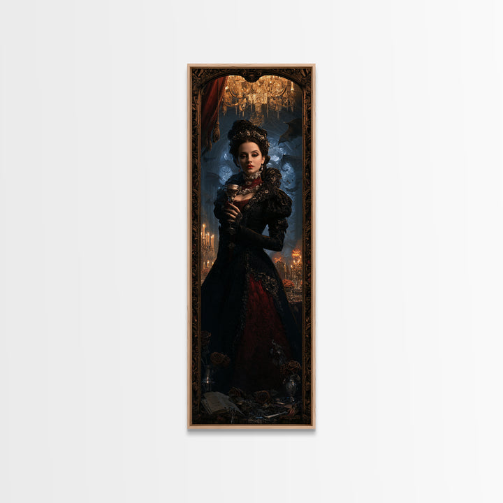 The Vampire Banquet, Antique Gothic Portrait, Tall Narrow Wall Art, Canvas Print, Gothic Wall Decor, Halloween Portrait Art, Horror Wall Art