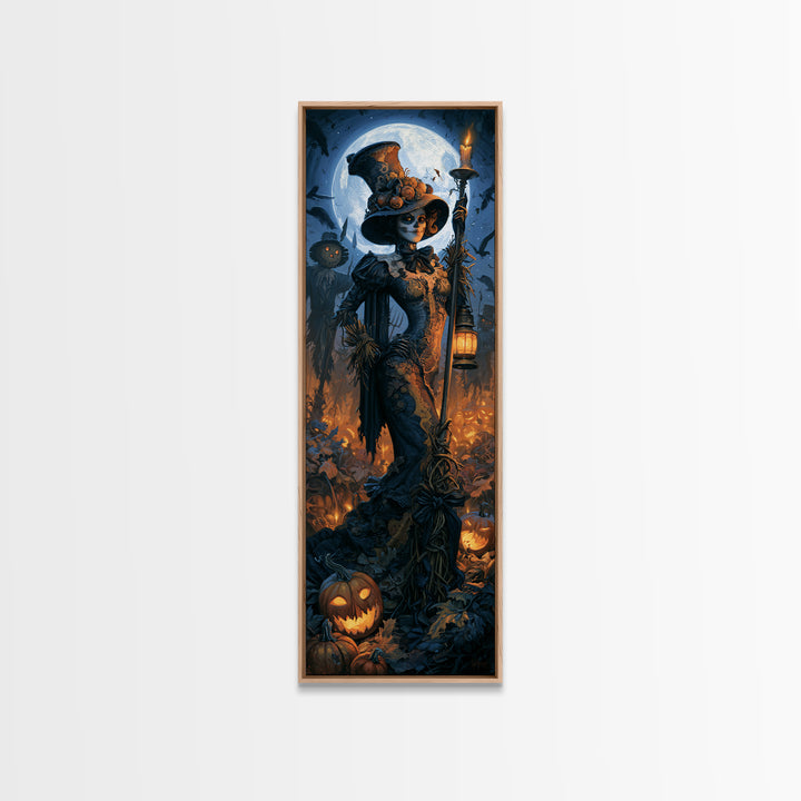 The Scarecrow Uprising, Dark Academia Wall Art, Tall Narrow Wall Art, Framed Canvas Print, Gothic Wall Decor, Halloween Portrait Art