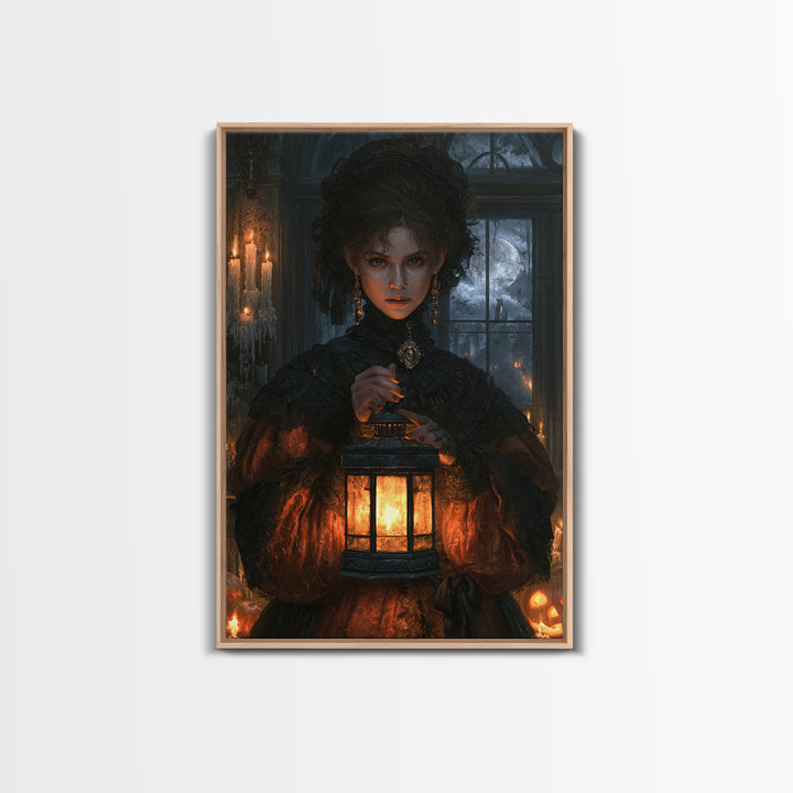 The Cemetery Lantern Festival, Antique Gothic Portrait, Vertical Wall Art, Canvas Print, Gothic Wall Decor, Halloween Portrait Art