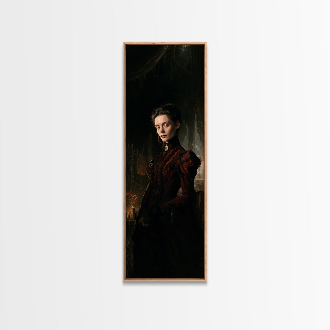 The Halloween Storm, Dark Academia Wall Art, Tall Narrow Wall Art, Framed Canvas Print, Gothic Wall Decor, Halloween Portrait Art