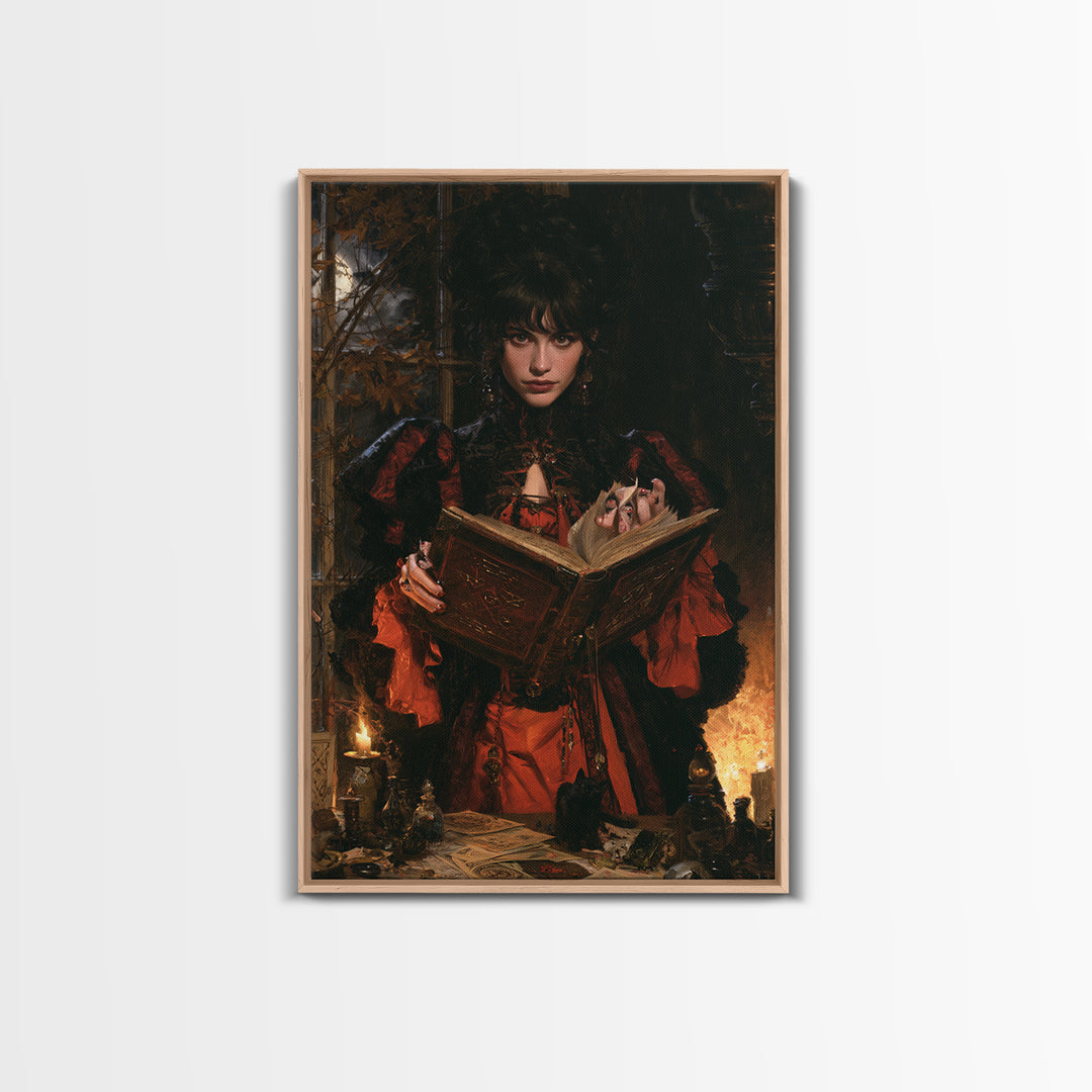The Living Spellbook, Macabre Victorian Decor, Vertical Wall Art, Canvas Print, Gothic Wall Decor, Halloween Portrait Art
