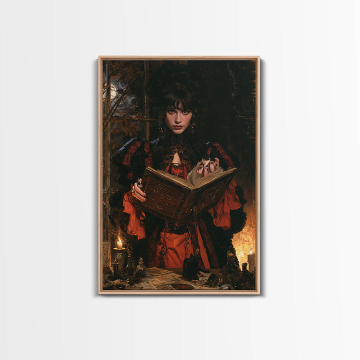 The Living Spellbook, Macabre Victorian Decor, Vertical Wall Art, Canvas Print, Gothic Wall Decor, Halloween Portrait Art