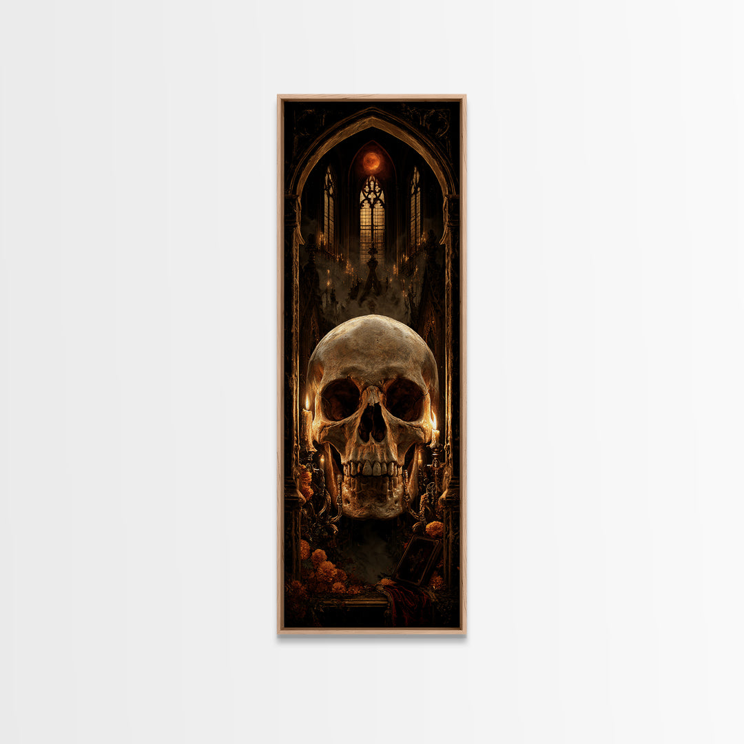 The Talking Skull, Dark Academia Wall Art, Tall Narrow Wall Art, Framed Canvas Print, Gothic Wall Decor, Halloween Portrait Art