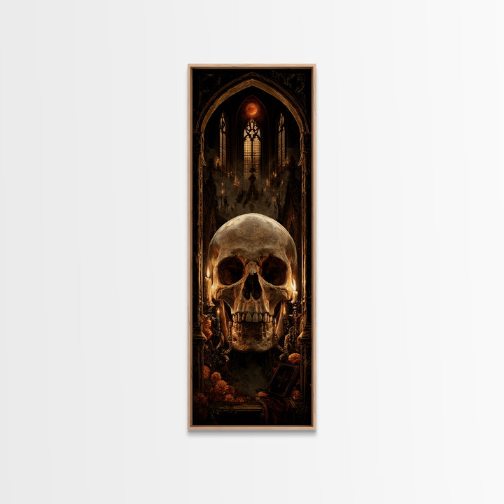 The Talking Skull, Dark Academia Wall Art, Tall Narrow Wall Art, Framed Canvas Print, Gothic Wall Decor, Halloween Portrait Art