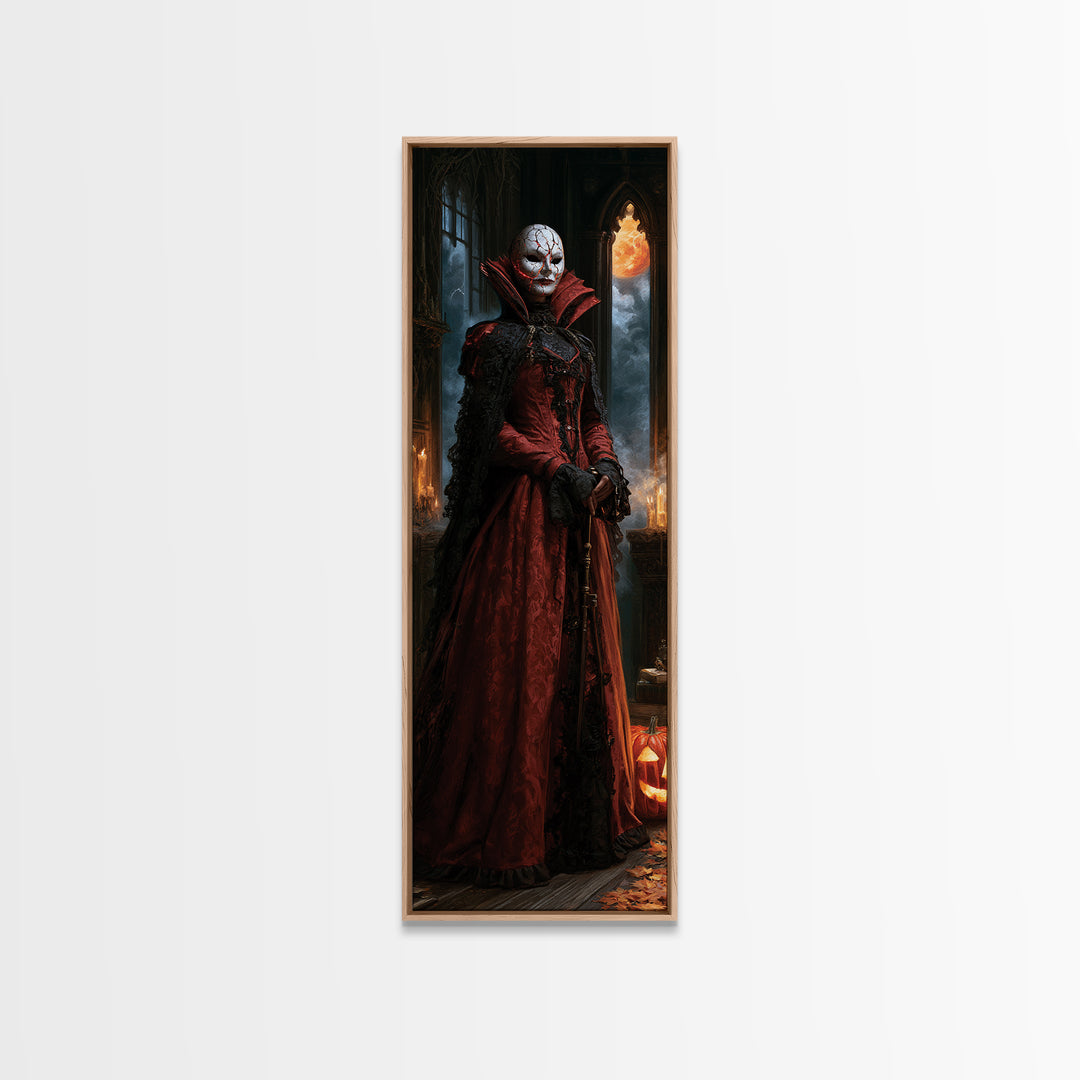The Cracked Porcelain Mask, Macabre Victorian Decor, Tall Narrow Wall Art, Canvas Print, Gothic Wall Decor, Halloween Portrait Art