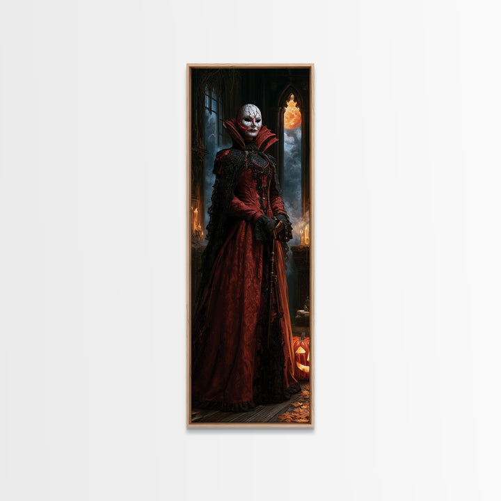 The Cracked Porcelain Mask, Macabre Victorian Decor, Tall Narrow Wall Art, Canvas Print, Gothic Wall Decor, Halloween Portrait Art
