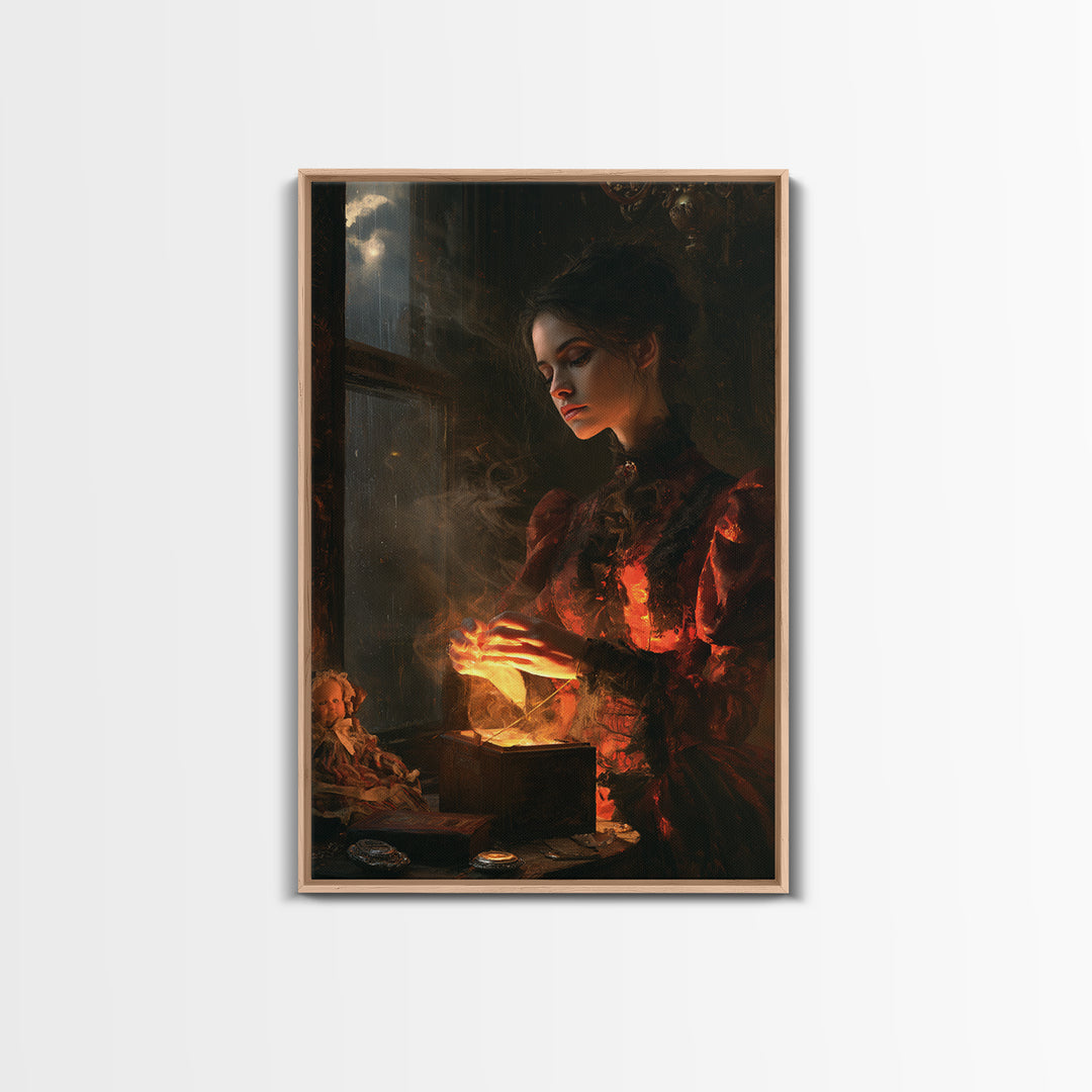 The Haunted Music Box, Victorian Horror Portrait, Vertical Wall Art, Framed Canvas Print, Gothic Wall Decor, Halloween Portrait Art