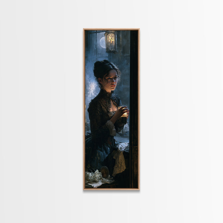 The Haunted Music Box, Antique Gothic Portrait, Tall Narrow Wall Art, Canvas Print, Gothic Wall Decor, Halloween Portrait Art