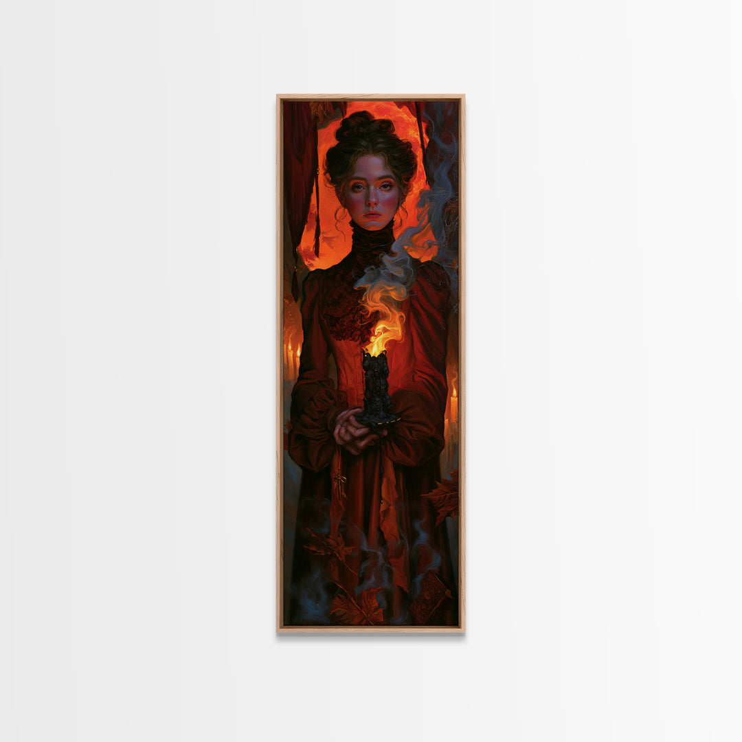 The Black Wax Candle, Macabre Victorian Decor, Tall Narrow Wall Art, Canvas Print, Gothic Wall Decor, Halloween Portrait Art