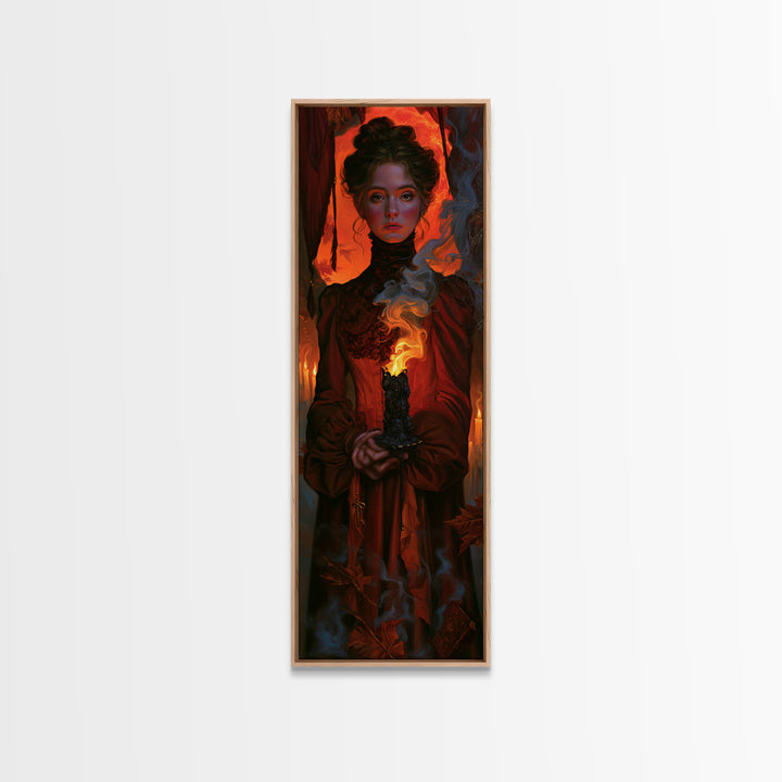 The Black Wax Candle, Macabre Victorian Decor, Tall Narrow Wall Art, Canvas Print, Gothic Wall Decor, Halloween Portrait Art