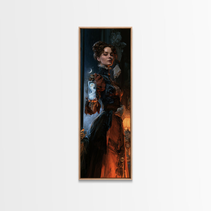 The Bottled Ghost, Victorian Gothic Art, Tall Narrow Wall Art, Canvas Print, Gothic Wall Decor, Halloween Portrait Art, Statement Wall Art