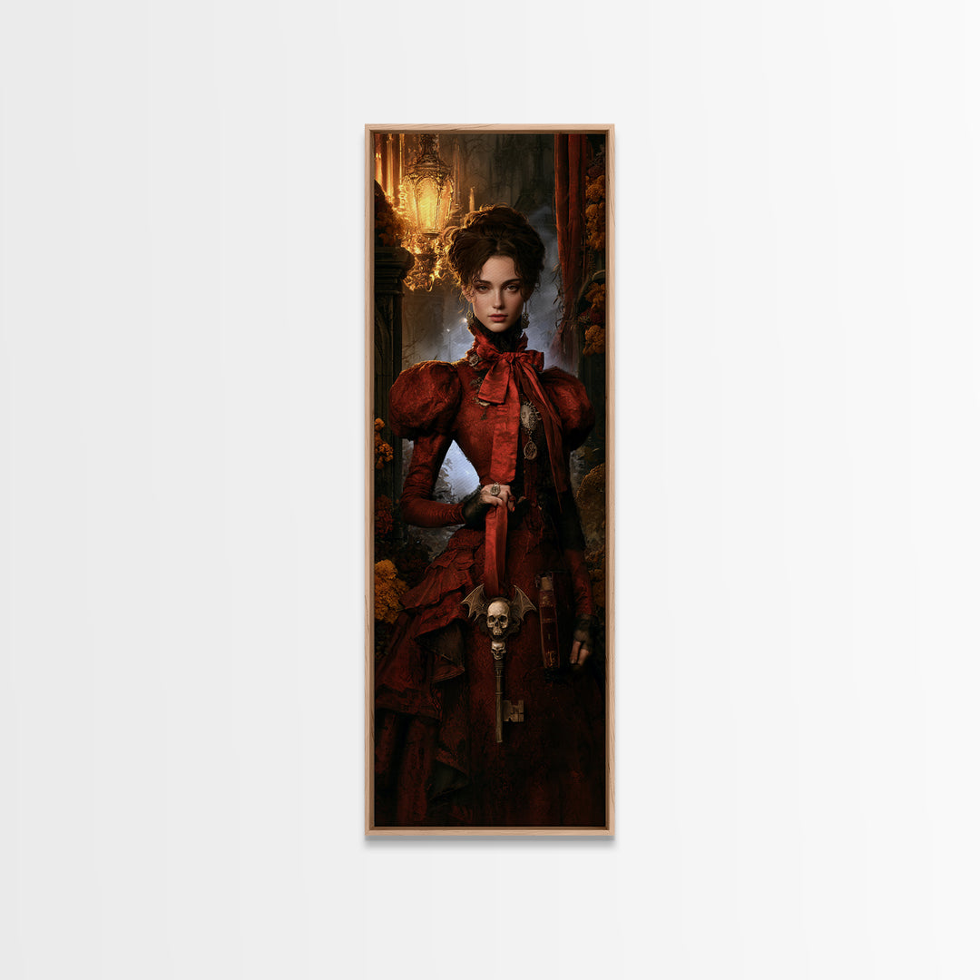 The Coffin Key, Antique Gothic Portrait, Tall Narrow Wall Art, Framed Canvas Print, Gothic Wall Decor, Halloween Portrait Art