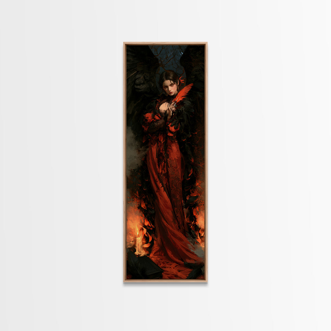The Raven-Feather Quill, Victorian Horror Portrait, Tall Narrow Wall Art, Canvas Print, Gothic Wall Decor, Halloween Portrait Art