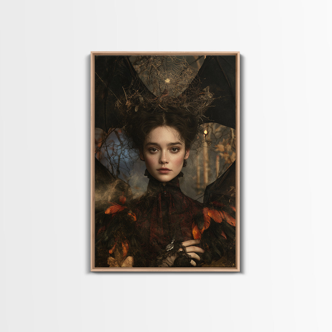 The Spiderweb Crown, Antique Gothic Portrait, Vertical Wall Art, Canvas Print, Gothic Wall Decor, Halloween Portrait Art, Macabre Wall Art