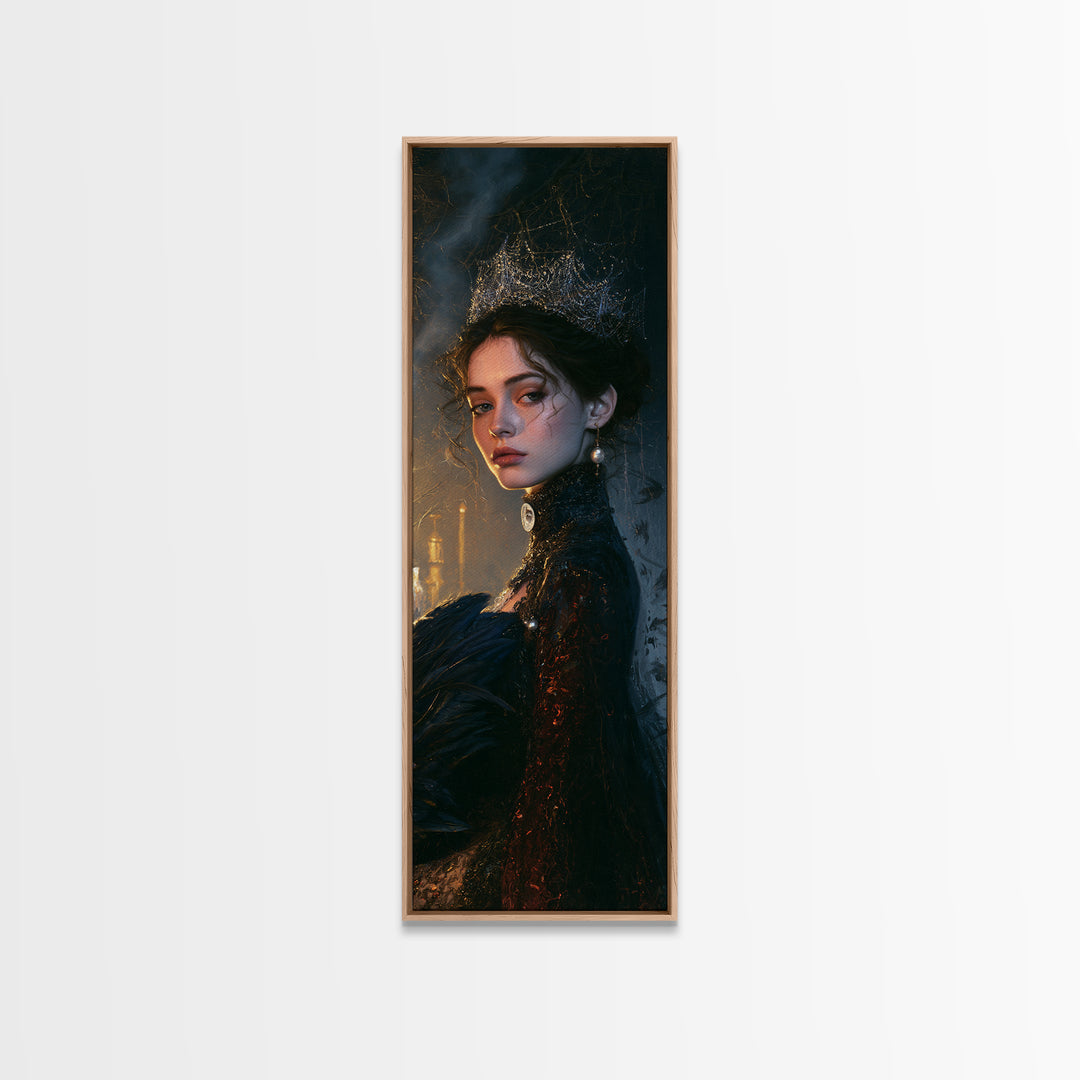 The Spiderweb Crown, Antique Gothic Portrait, Tall Narrow Wall Art, Canvas Print, Gothic Wall Decor, Halloween Portrait Art