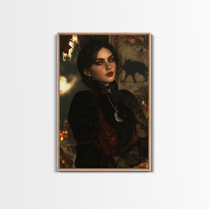 The Moonstone Amulet, Victorian Horror Portrait, Vertical Wall Art, Framed Canvas Print, Gothic Wall Decor, Halloween Portrait Art