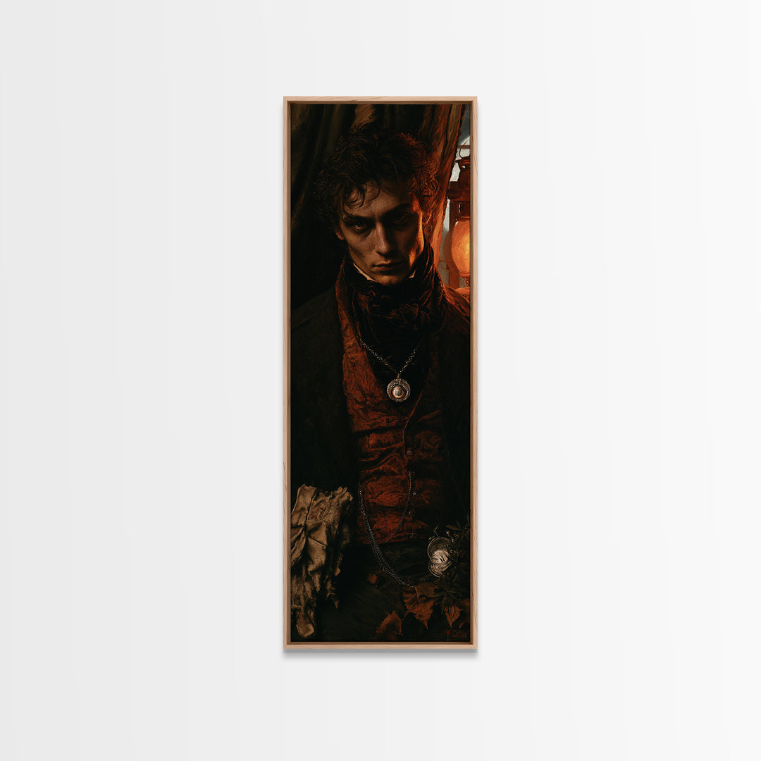 The Moonstone Amulet, Antique Gothic Portrait, Tall Narrow Wall Art, Canvas Print, Gothic Wall Decor, Halloween Portrait Art