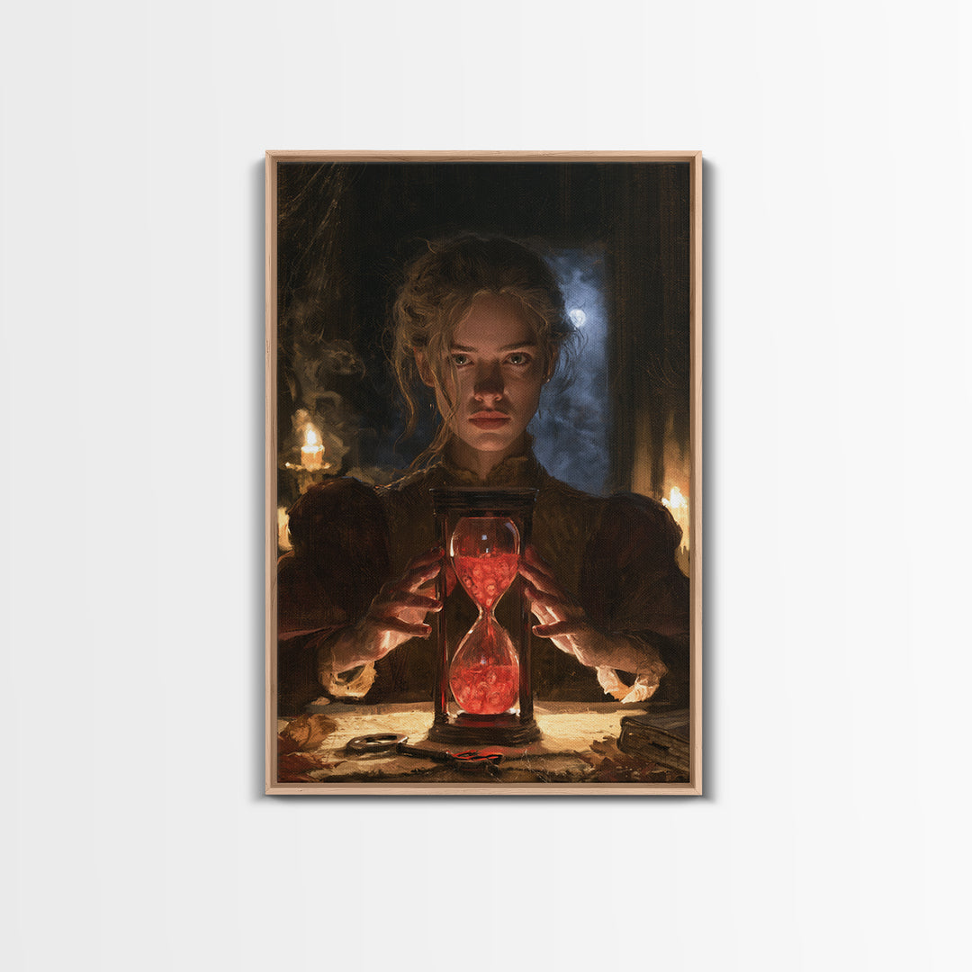 The Crimson Hourglass, Macabre Victorian Decor, Vertical Wall Art, Canvas Print, Gothic Wall Decor, Halloween Portrait Art, Dark Fantasy Art