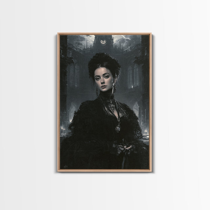 Monochrome Gothic Halloween, Macabre Victorian Decor, Vertical Wall Art, Canvas Print, Gothic Wall Decor, Halloween Portrait Art