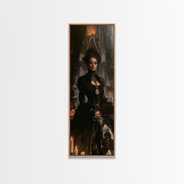 Monochrome Gothic Halloween, Victorian Gothic Art, Tall Narrow Wall Art, Canvas Print, Gothic Wall Decor, Halloween Portrait Art