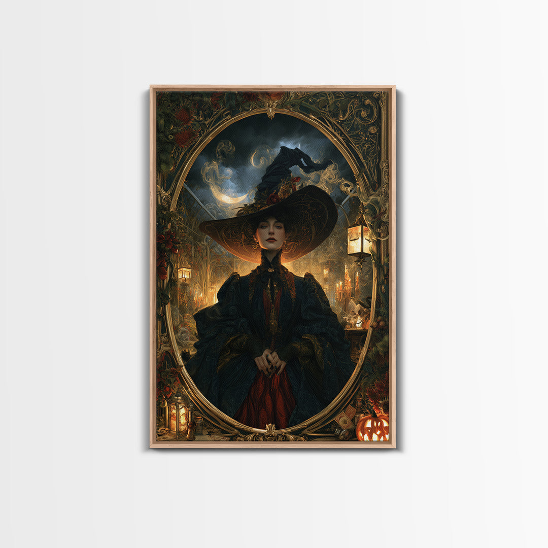 Art Nouveau Witchcraft, Victorian Gothic Art, Vertical Wall Art, Framed Canvas Print, Gothic Wall Decor, Halloween Portrait Art