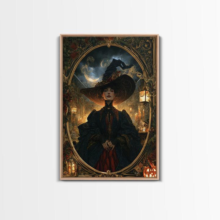 Art Nouveau Witchcraft, Victorian Gothic Art, Vertical Wall Art, Framed Canvas Print, Gothic Wall Decor, Halloween Portrait Art