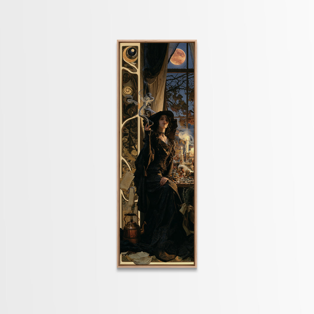 Art Nouveau Witchcraft, Dark Academia Wall Art, Tall Narrow Wall Art, Canvas Print, Gothic Wall Decor, Halloween Portrait Art