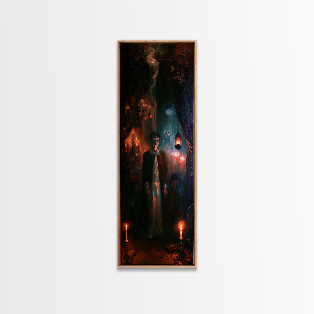 1950s Halloween Nostalgia, Victorian Horror Portrait, Tall Narrow Wall Art, Canvas Print, Gothic Wall Decor, Halloween Portrait Art