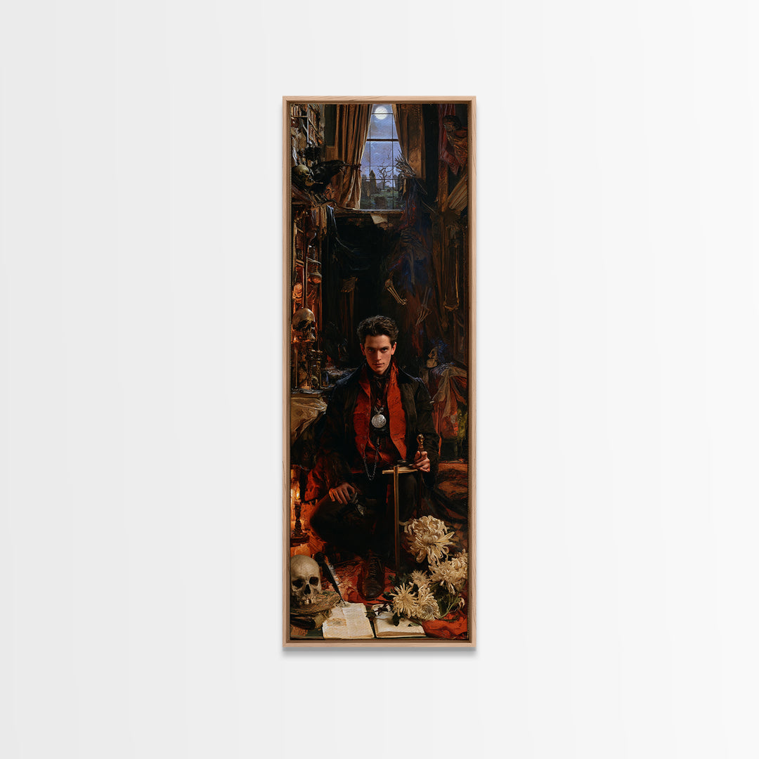 Dark Academia Halloween, Dark Academia Wall Art, Tall Narrow Wall Art, Canvas Print, Gothic Wall Decor, Halloween Portrait Art