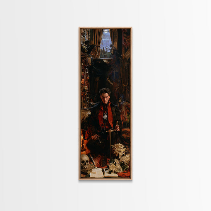 Dark Academia Halloween, Dark Academia Wall Art, Tall Narrow Wall Art, Canvas Print, Gothic Wall Decor, Halloween Portrait Art