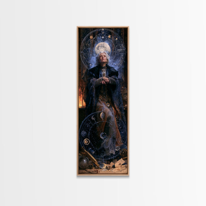 Celestial Witchcraft, Victorian Horror Portrait, Tall Narrow Wall Art, Canvas Print, Gothic Wall Decor, Halloween Portrait Art