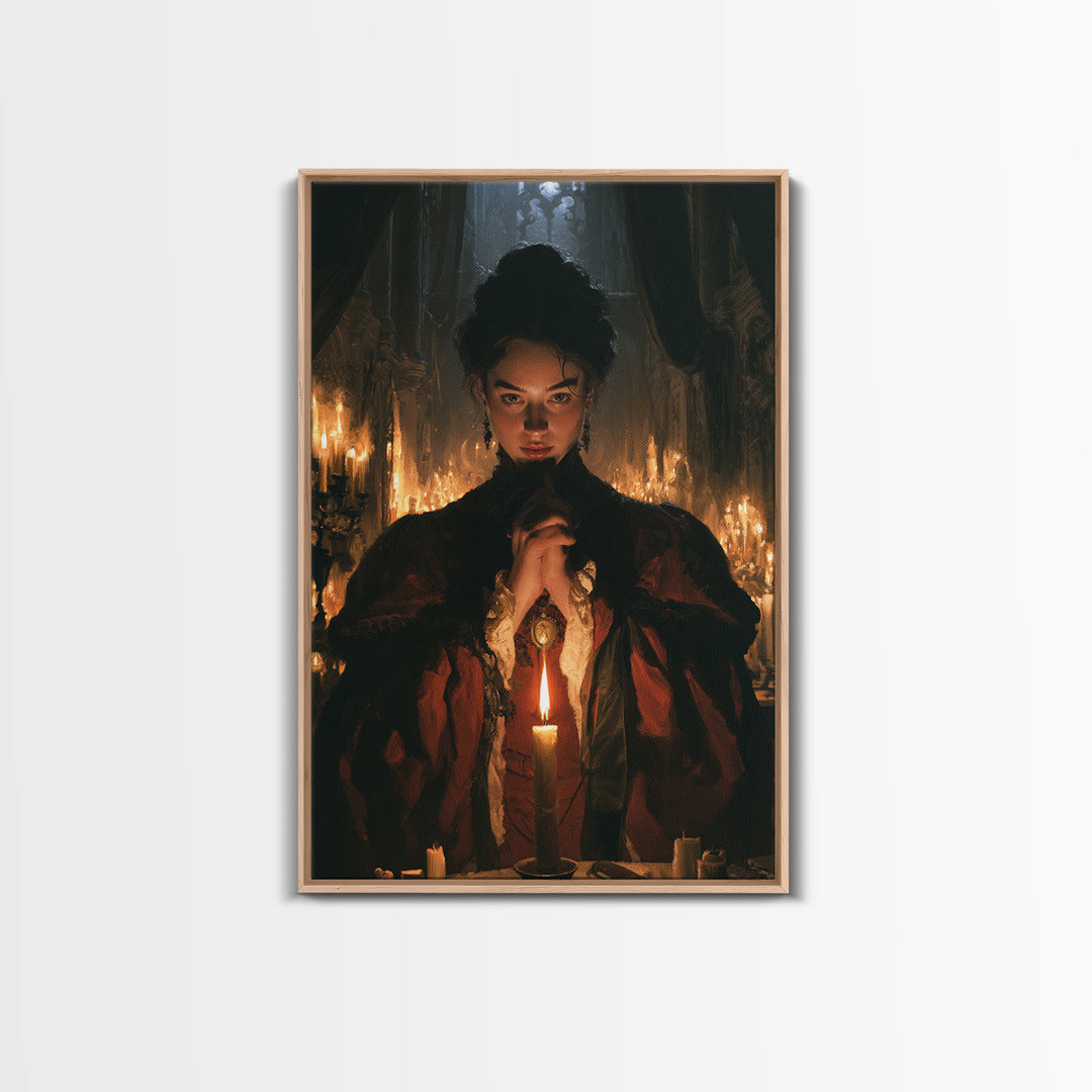 The Candlelit Crypt, Victorian Horror Portrait, Vertical Wall Art, Canvas Print, Gothic Wall Decor, Halloween Portrait Art