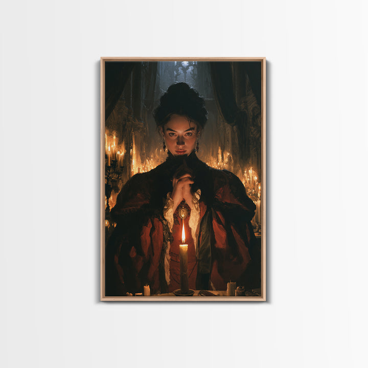 The Candlelit Crypt, Victorian Horror Portrait, Vertical Wall Art, Canvas Print, Gothic Wall Decor, Halloween Portrait Art