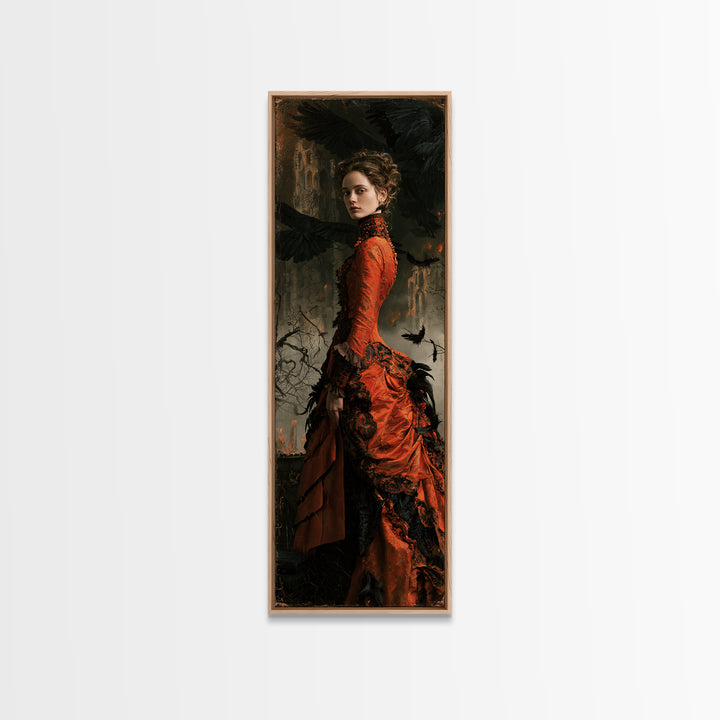 Ravens And Ruins, Victorian Gothic Art, Tall Narrow Wall Art, Canvas Print, Gothic Wall Decor, Halloween Portrait Art, Spooky Wall Decor