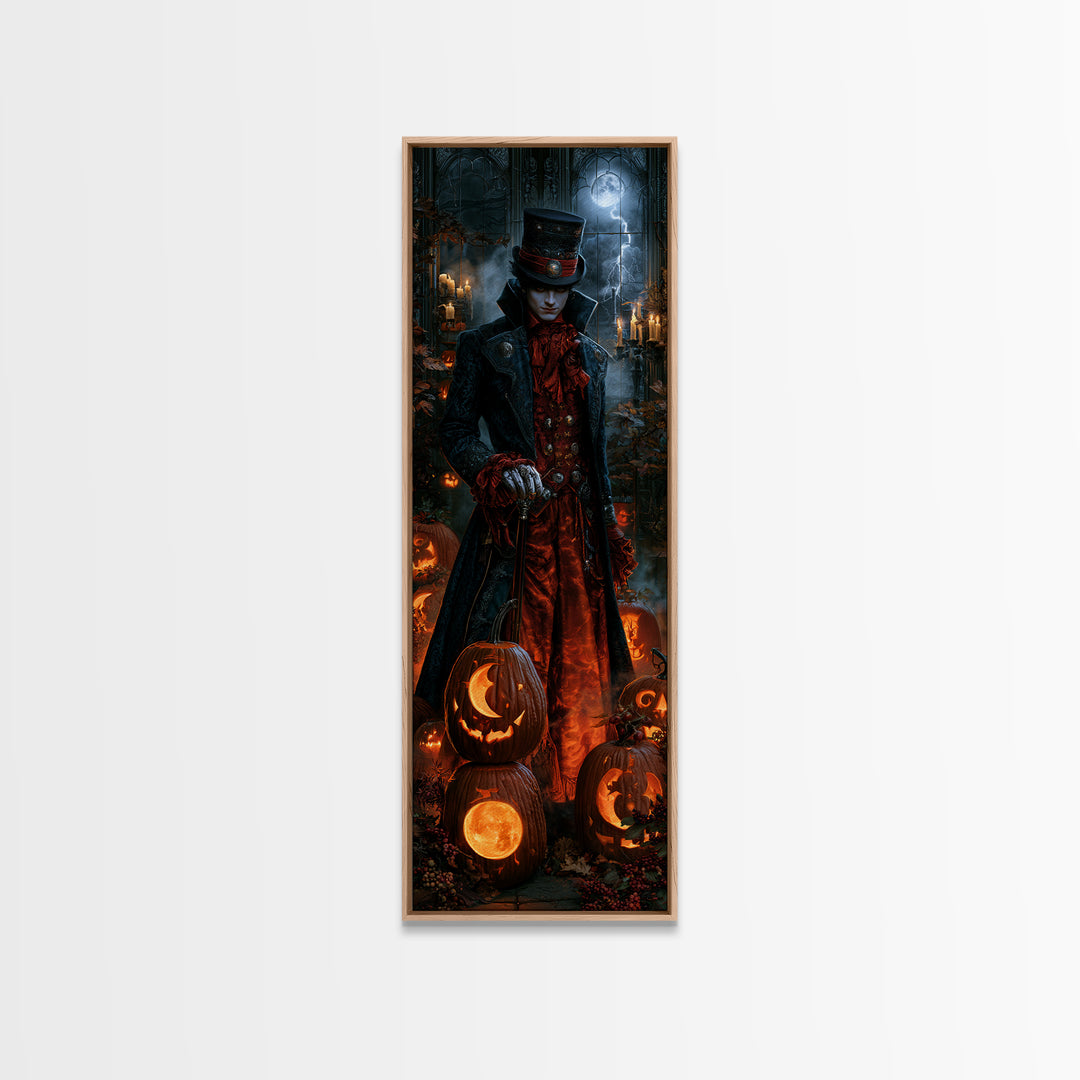 Pumpkins And Moon Phases, Dark Academia Wall Art, Tall Narrow Wall Art, Framed Canvas Print, Gothic Wall Decor, Halloween Portrait Art
