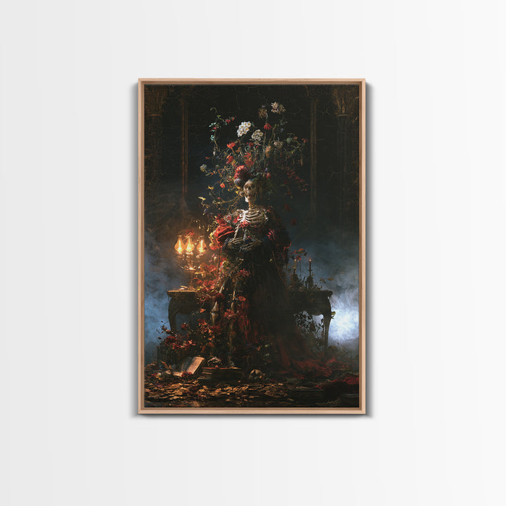 Skeletal Botanicals, Macabre Victorian Decor, Vertical Wall Art, Canvas Print, Gothic Wall Decor, Halloween Portrait Art, Spooky Wall Decor