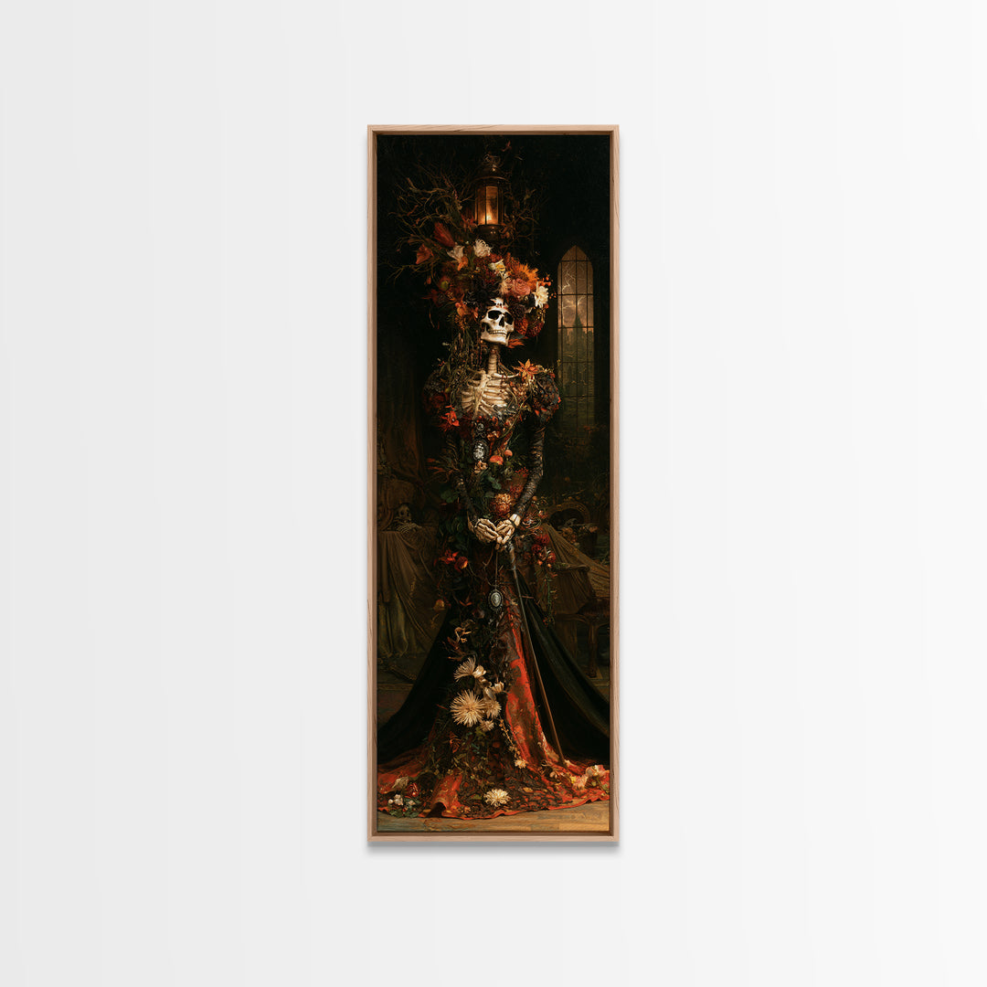 Skeletal Botanicals, Antique Gothic Portrait, Tall Narrow Wall Art, Canvas Print, Gothic Wall Decor, Halloween Portrait Art