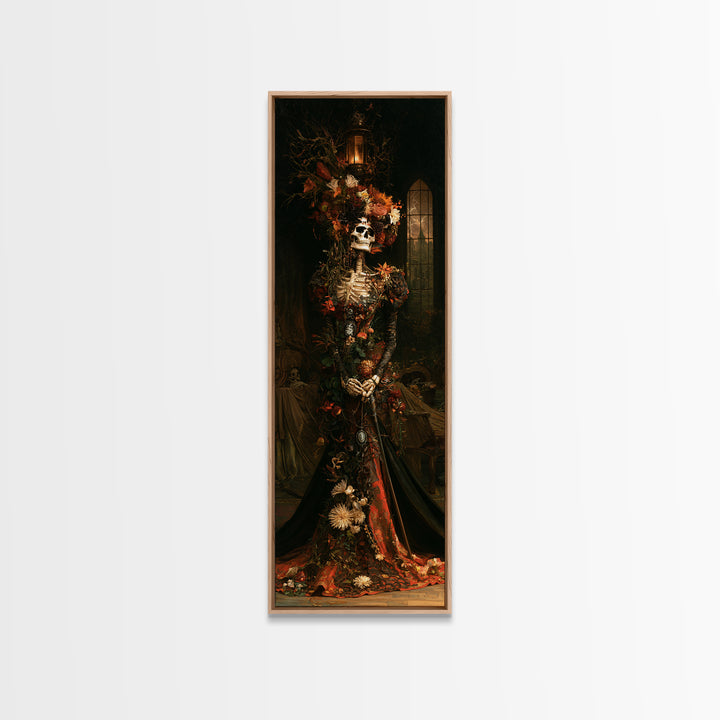 Skeletal Botanicals, Antique Gothic Portrait, Tall Narrow Wall Art, Canvas Print, Gothic Wall Decor, Halloween Portrait Art