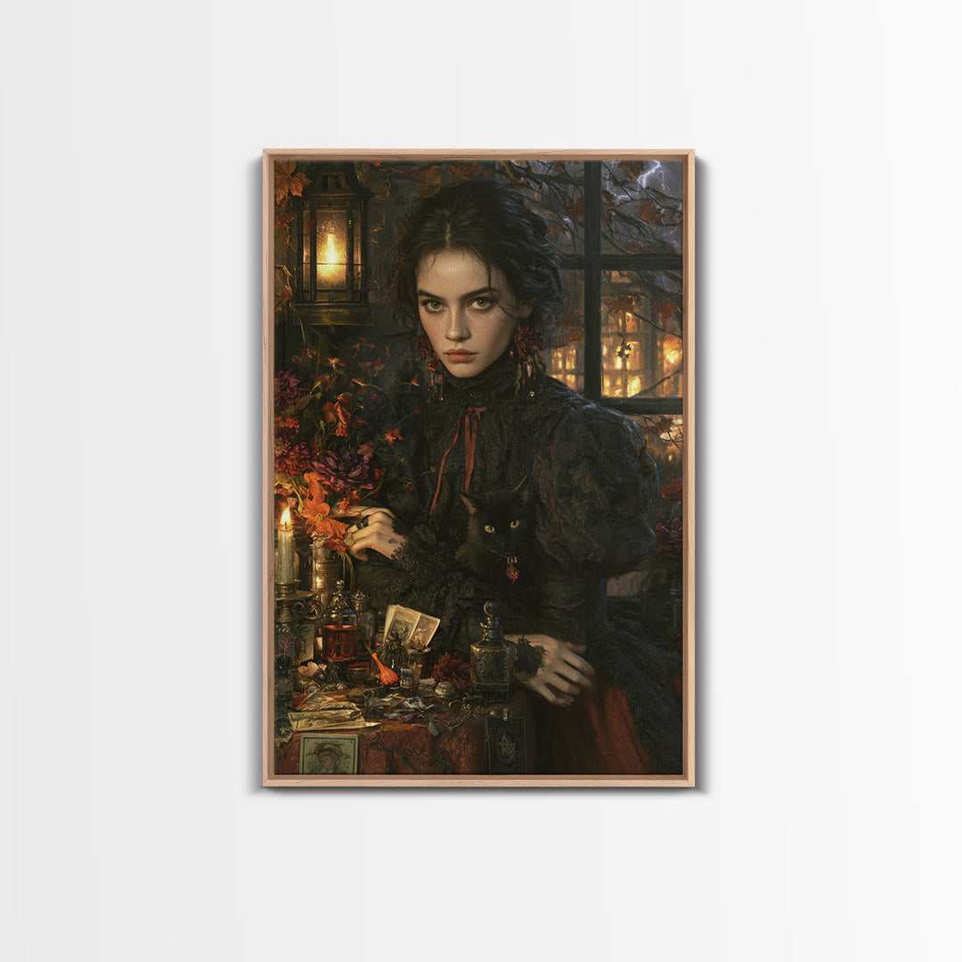 The Poison Garden, Antique Gothic Portrait, Vertical Wall Art, Framed Canvas Print, Gothic Wall Decor, Halloween Portrait Art