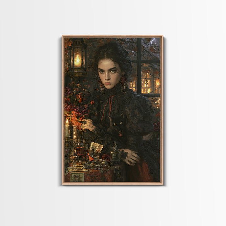The Poison Garden, Antique Gothic Portrait, Vertical Wall Art, Framed Canvas Print, Gothic Wall Decor, Halloween Portrait Art
