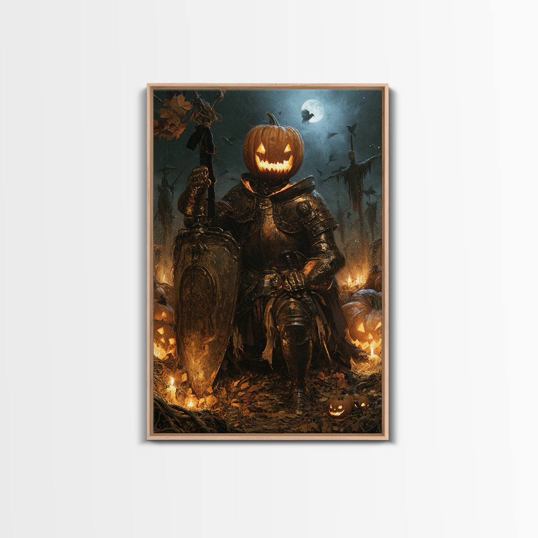 The Pumpkin Paladin, Victorian Horror Portrait, Vertical Wall Art, Canvas Print, Gothic Wall Decor, Halloween Portrait Art, Macabre Wall Art